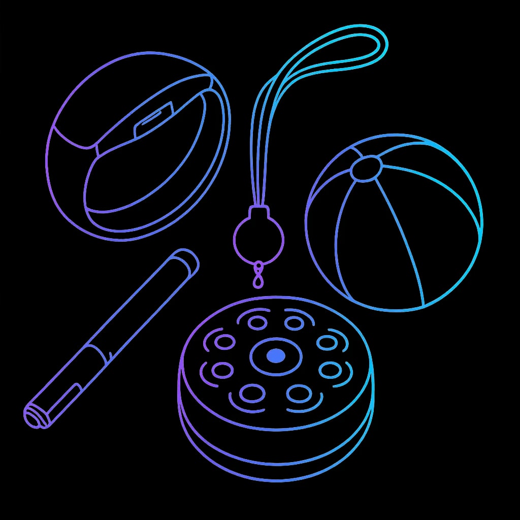 WIRKUNG.wristlink LED-Produktfamilie - Armband, Ball, Zauberstab, Umhänger und Untersetzer